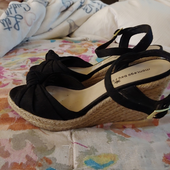 Montego Bay Club | Jute Black Canvas Espadrille Wedge Sandals 6.5 - Picture 6 of 9